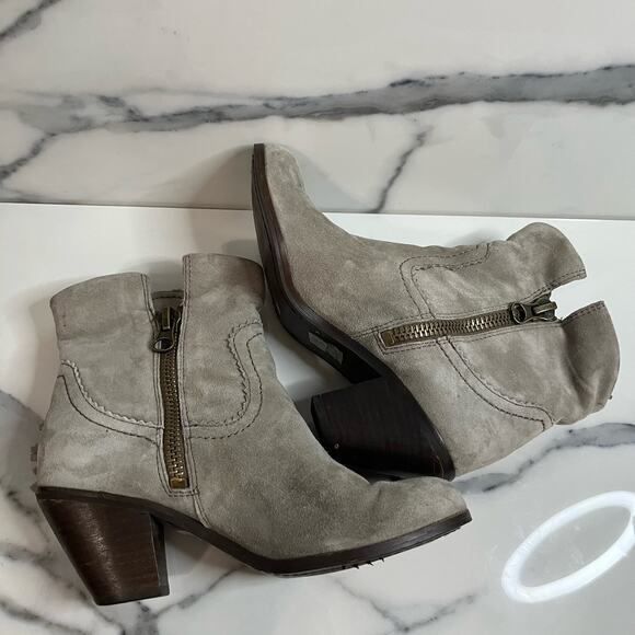 Sam Edelman | Women's Taupe Gray Leather Fringe Western Louie Ankle Boots Sz 6 - Picture 6 of 8